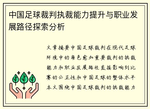 中国足球裁判执裁能力提升与职业发展路径探索分析